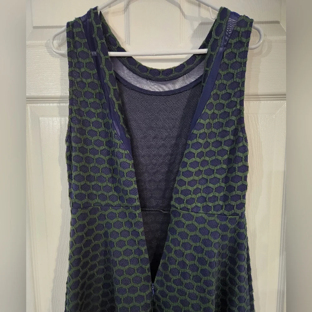 Pixley Blue and Green Casual Dress With Honeycomb Textured Pattern - Picture 6 of 12